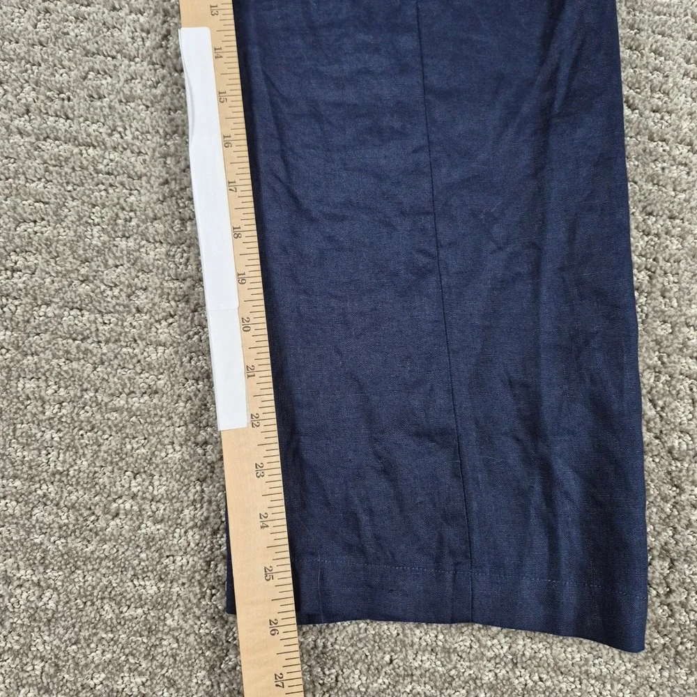 Quince Pants Womens L Blue European Linen Tapered Ankle Deep Navy